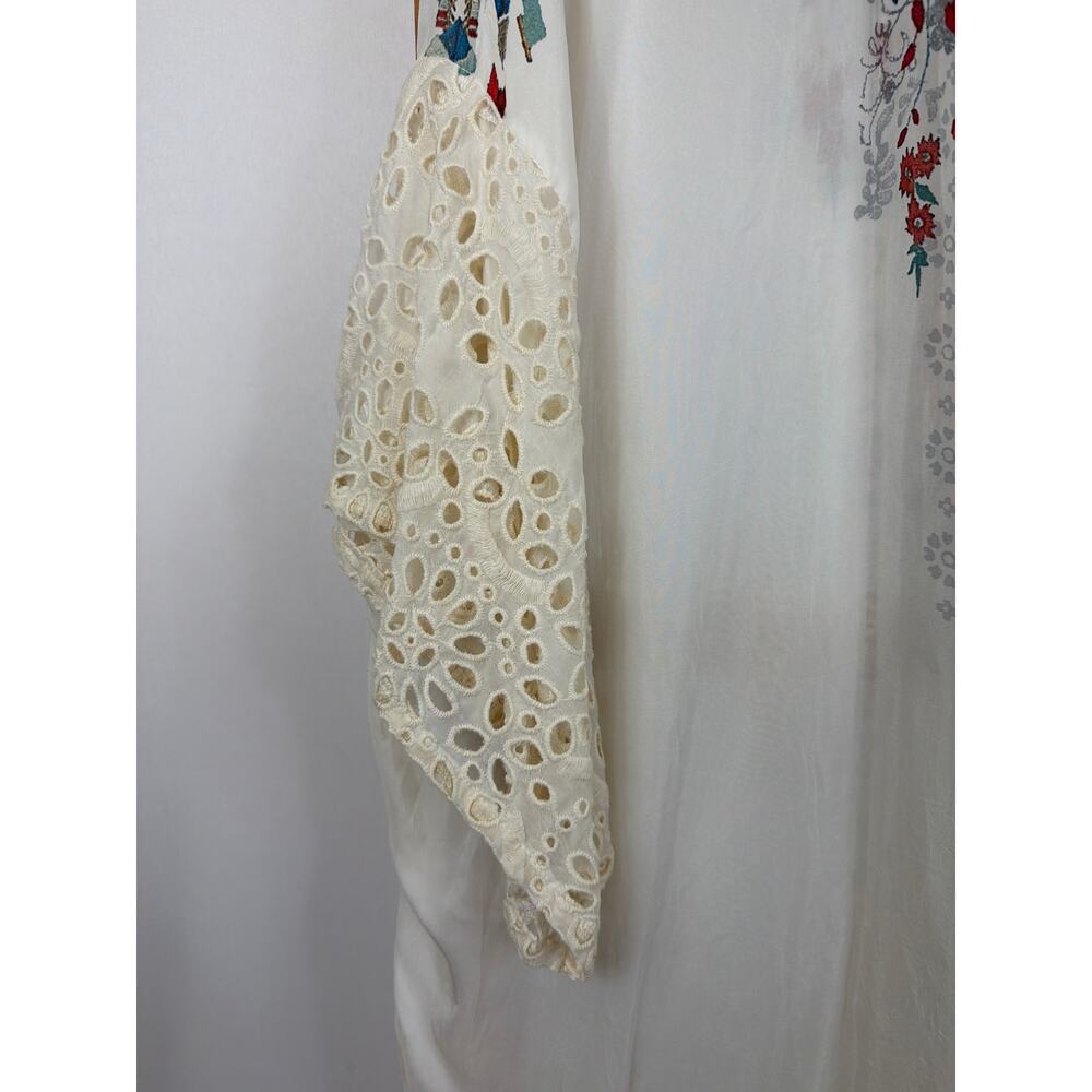 Johnny Was Floral Sheer Front Tie Mid Length Sleeve Top Size XL - Picture 3 of 6